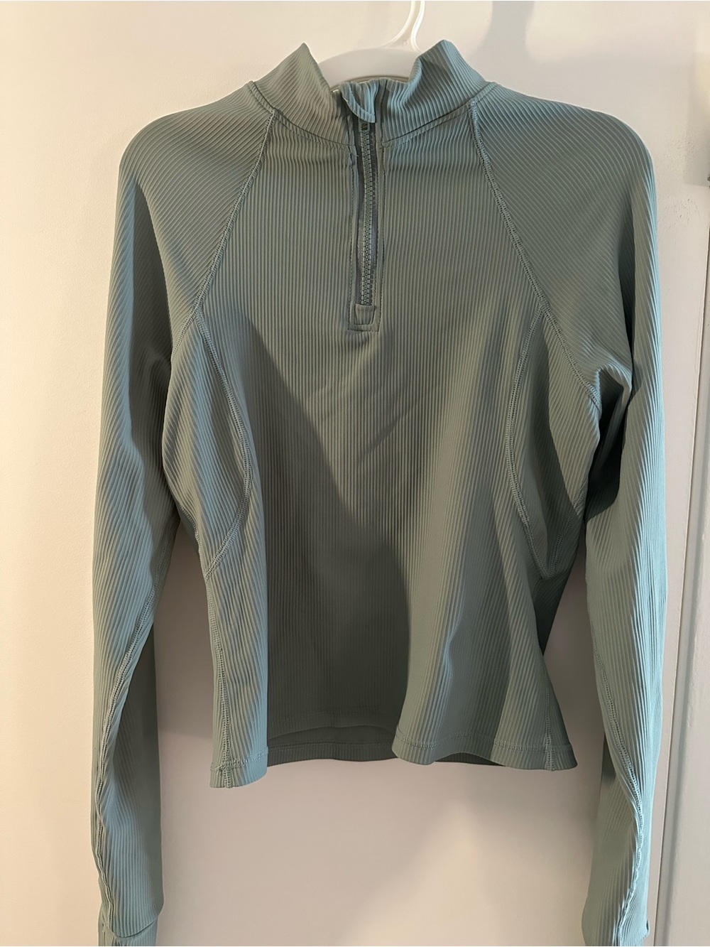 PrettyLittleThing Sage Green Ribbed Long Sleeve Zip Top
